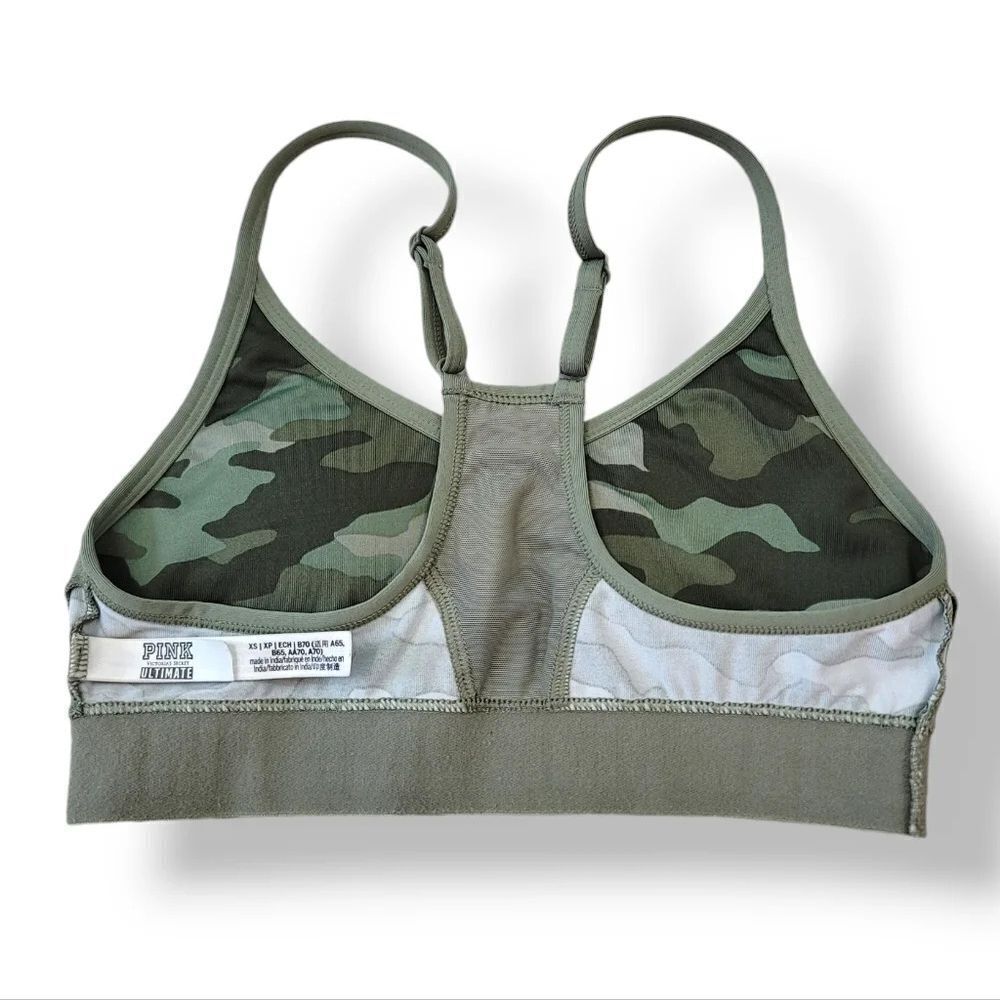 Victoria Secret Pink Ultimate Lightly Lined Camo Army Green Bra Bralette Size XS - Picture 8 of 15